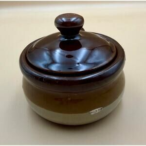 Vintage Made In Taiwan Brown Stoneware Covered Soup Pot Handled Casserole Dish
